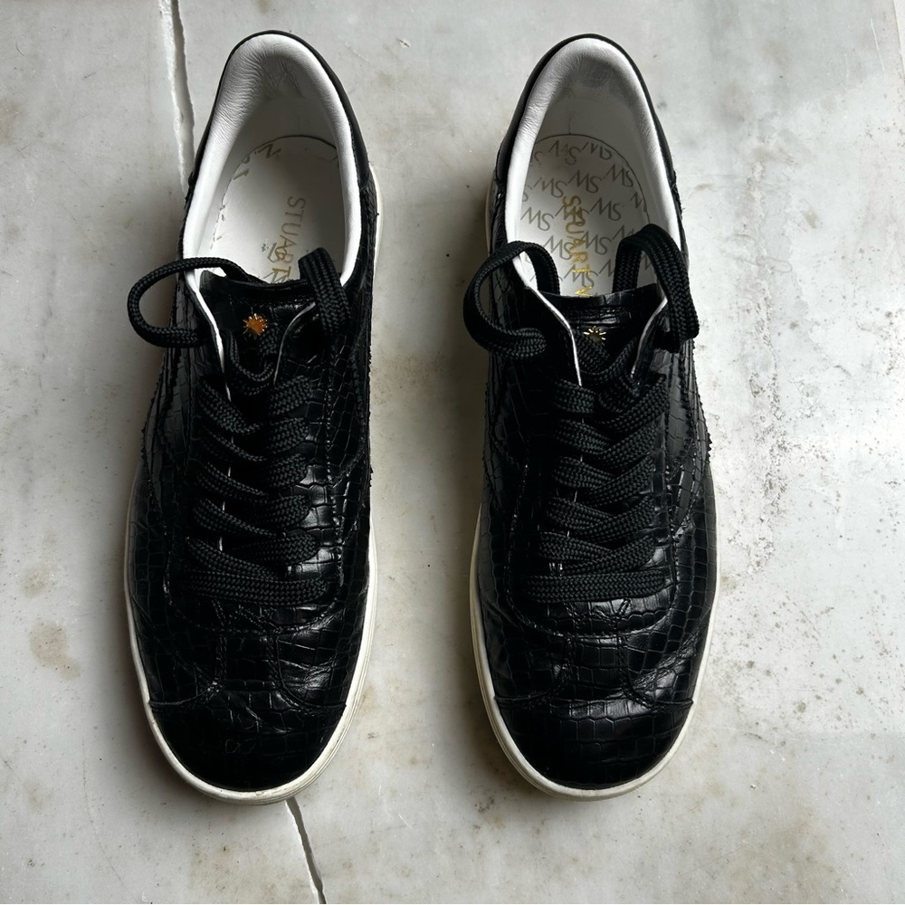 Stuart Weitzman Black Women’s Low-Top Sneakers - Stylish Croc-Textured Shoes
